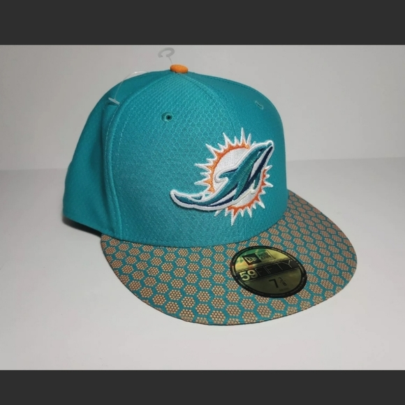 Miami Dolphins New Era Official NFL Sideline Fitted Aqua Cap Hat Men's 7-1/4 New - Picture 1 of 6